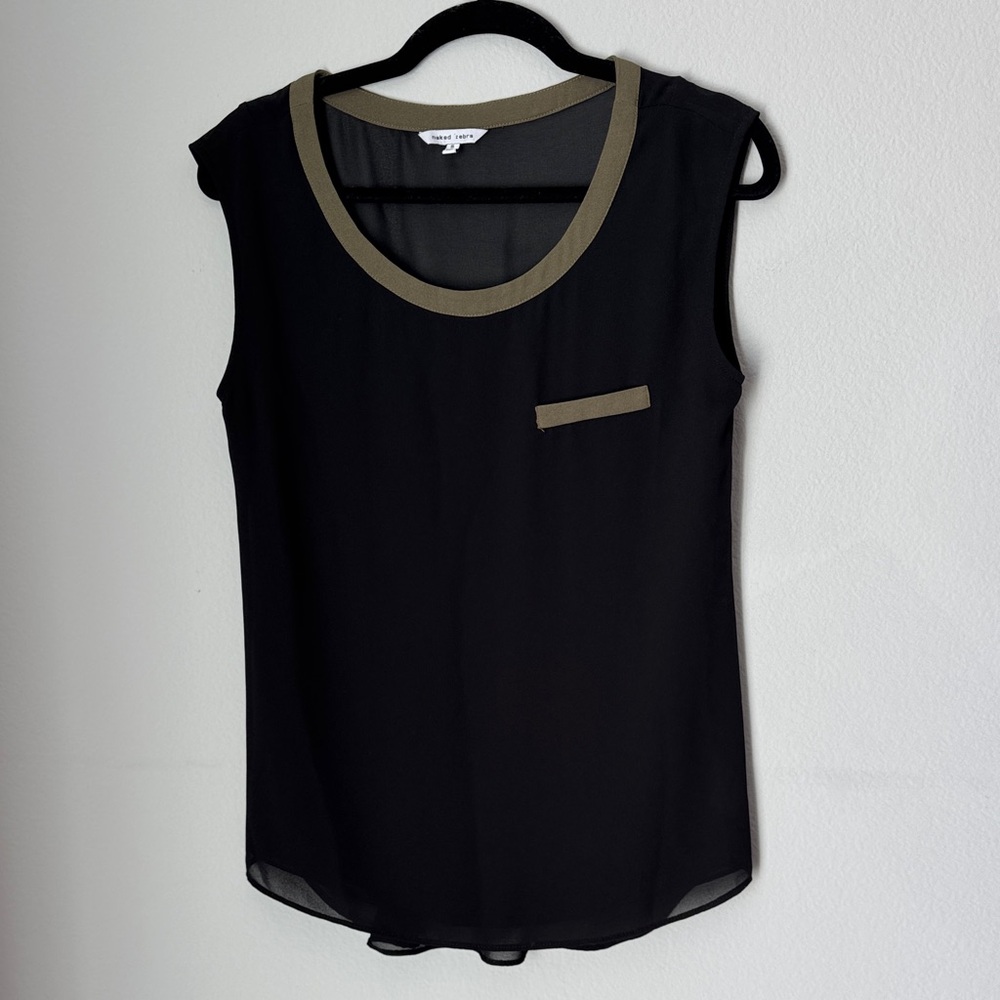 Naked Zebra Black Blouse with Tan Accents
